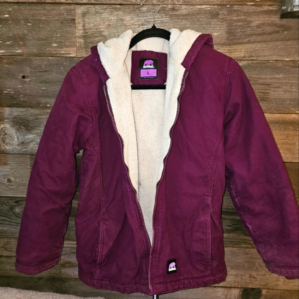 Berne Canvas Purple Hooded Jacket with Cream Lining